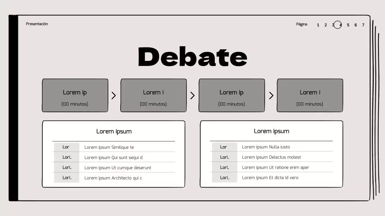 Aula de debate del libro destacando las ilustraciones de dibujo en beige y negro
