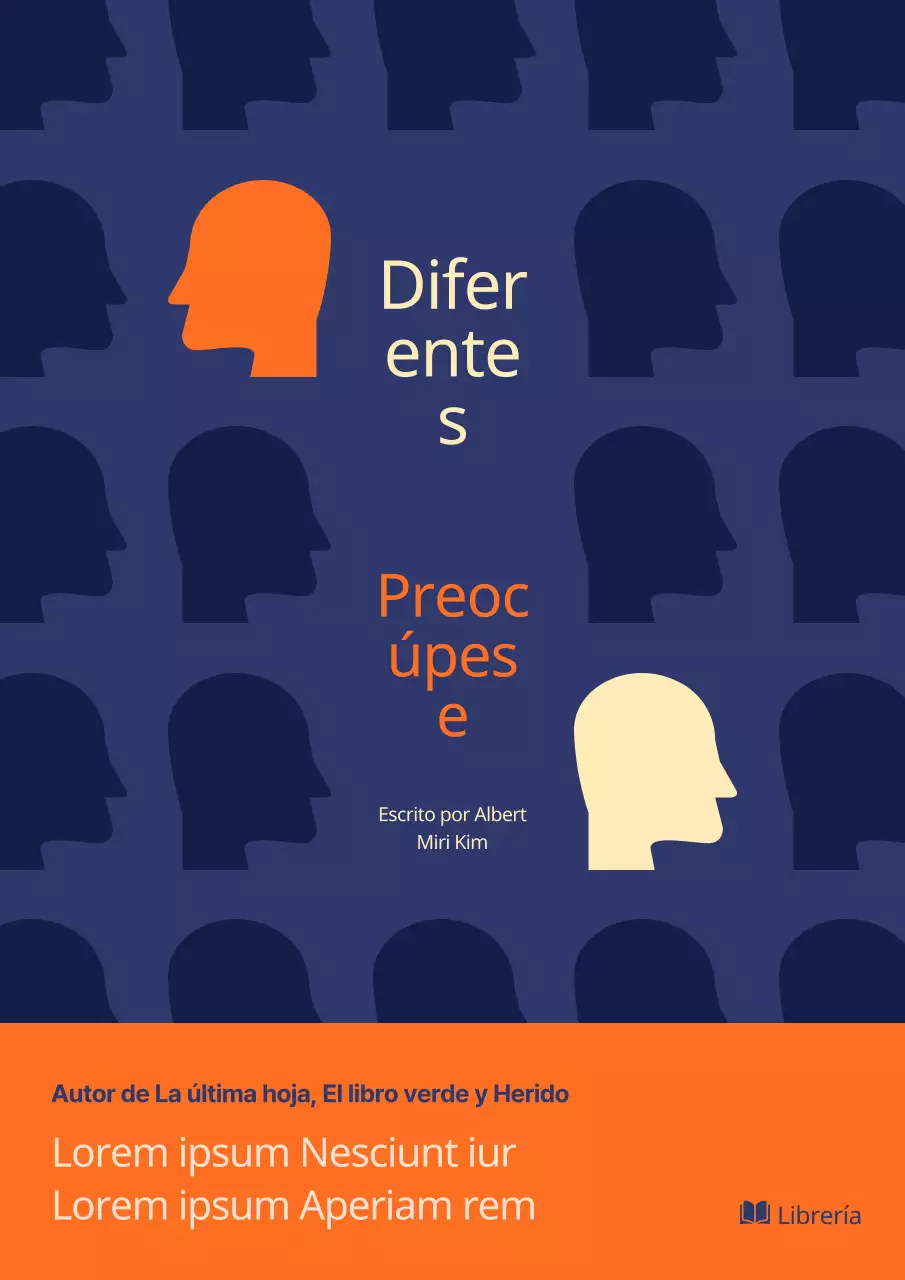 Ilustración de un rostro humano en azul marino y naranja Libro de autoayuda