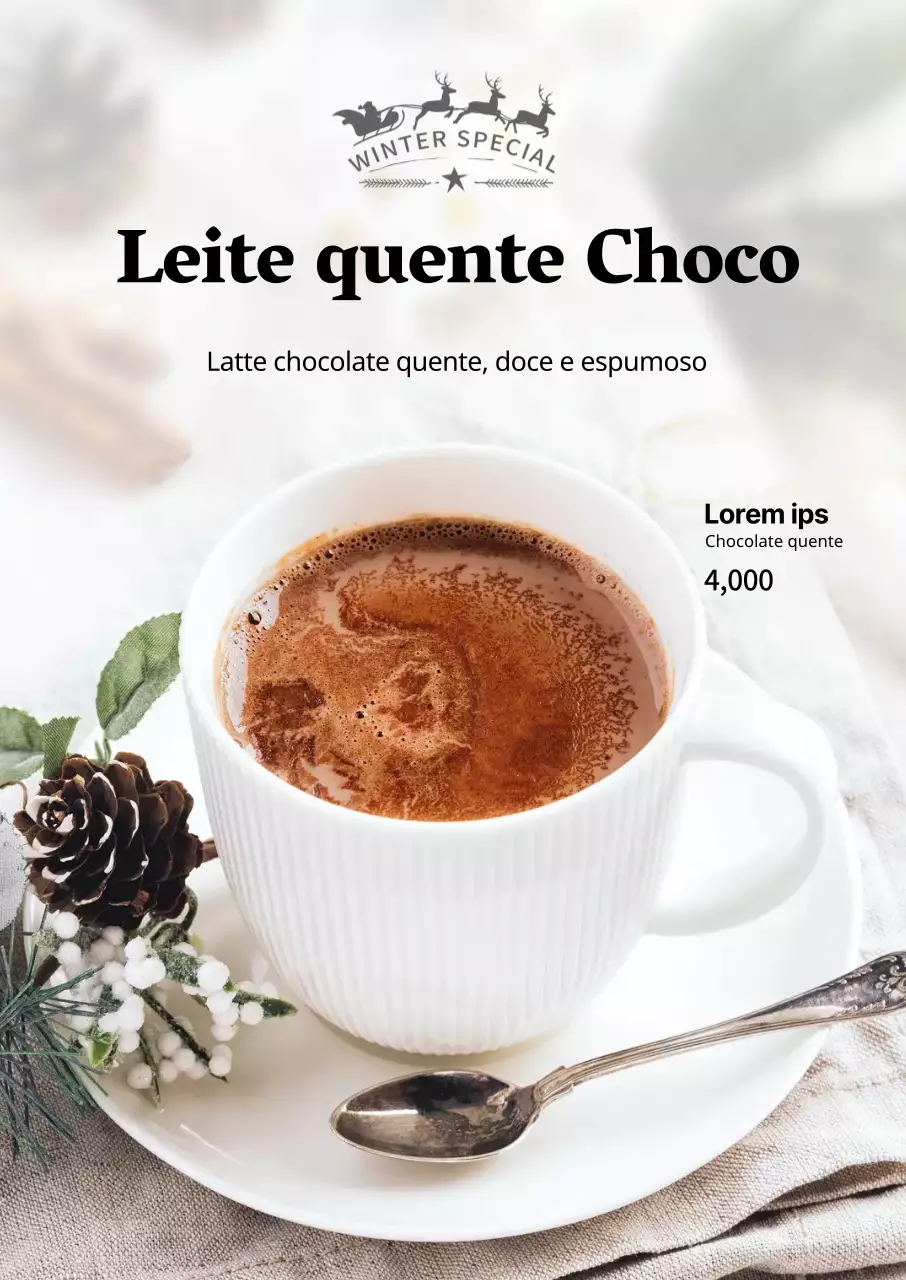 Fotografia branca de um anúncio de menu de café de Natal