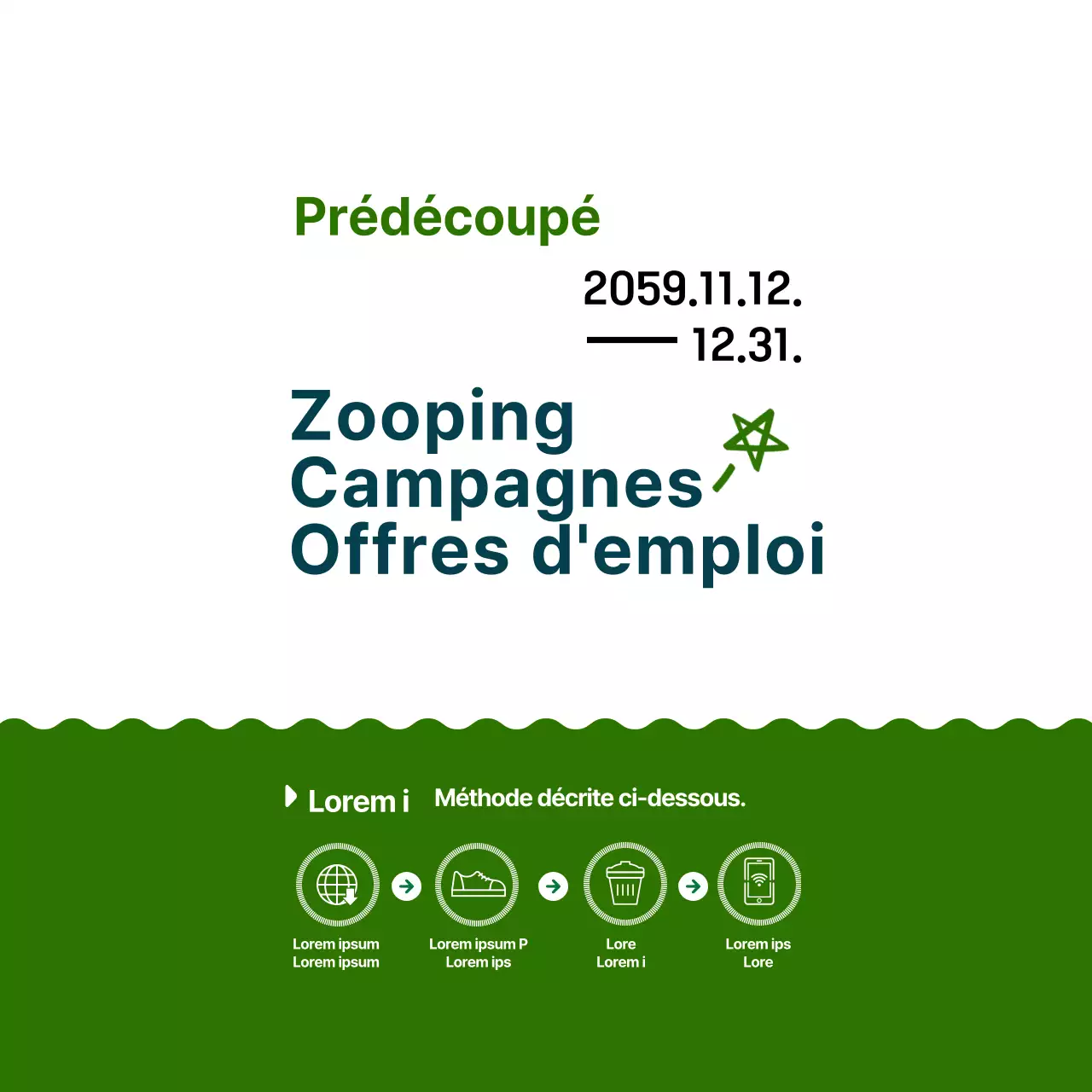 Une campagne simple et mignonne dans le style illustration en bleu marine et vert.
