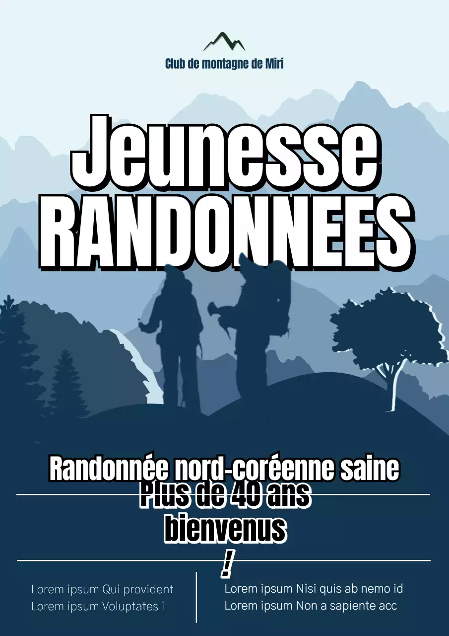 Illustration bleu marine foncé d'un avis de recrutement d'un club de montagne.