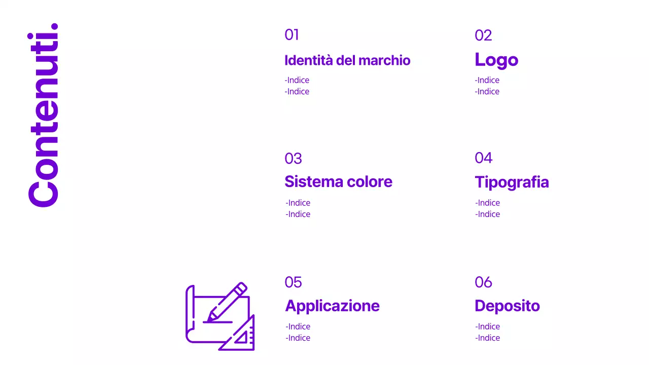Linee guida del marchio con accenti di testo puliti in viola e limone
