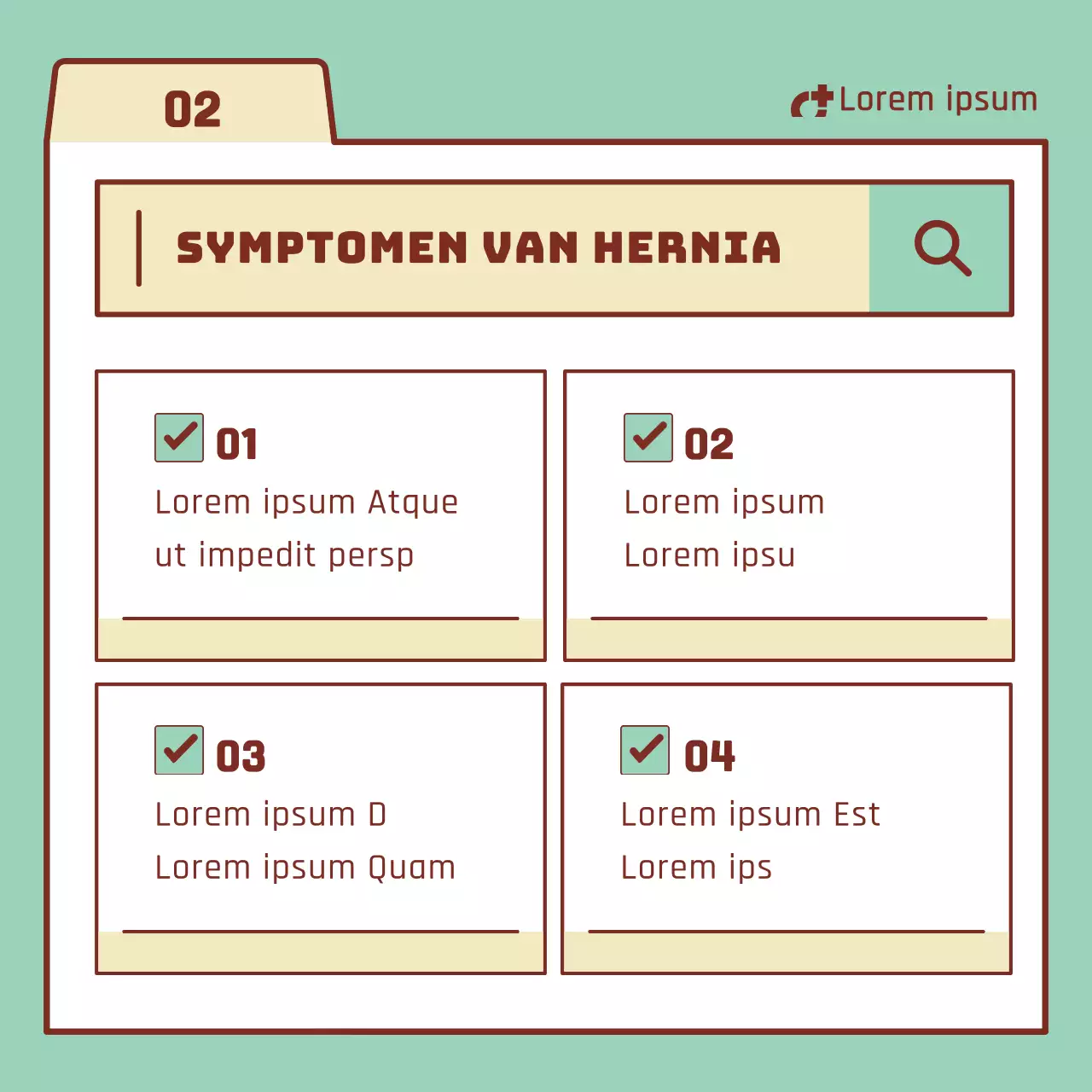 Lumbale discus informatie met mint en beige zoekbalk elementen