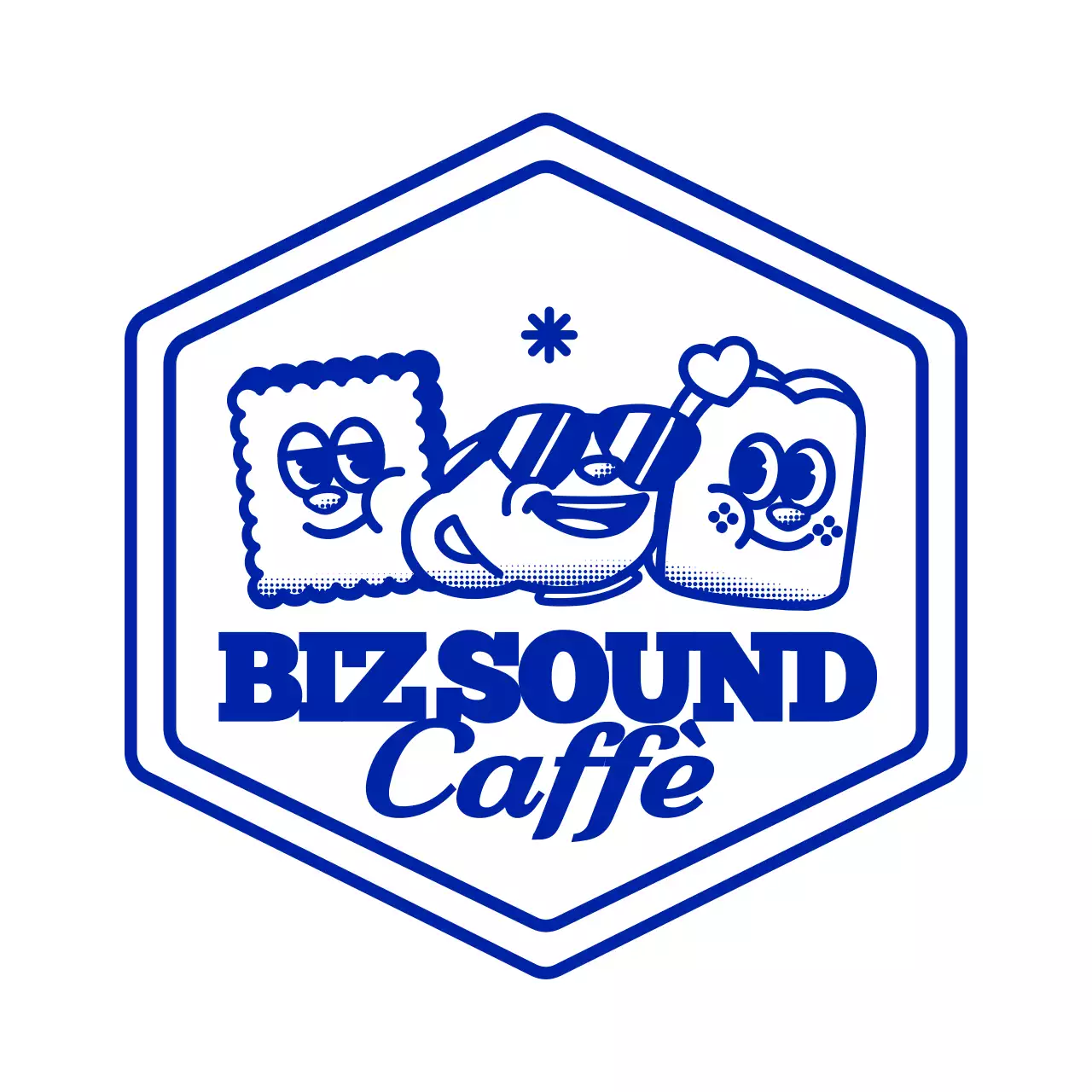 Semplice e simpatico emblema illustrato stile caffè in blu marino