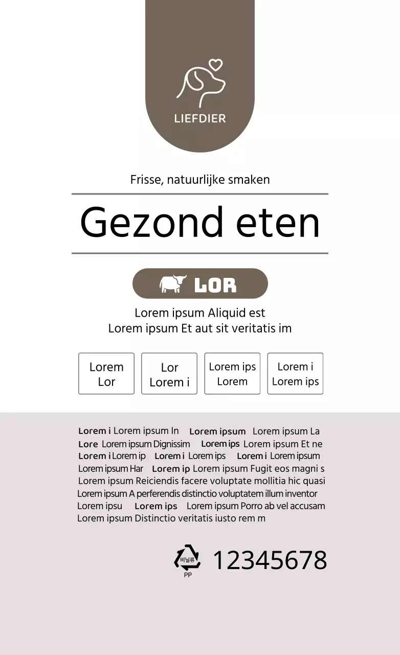 Tekstlabels met hoge kleuren voor dierenvoeding