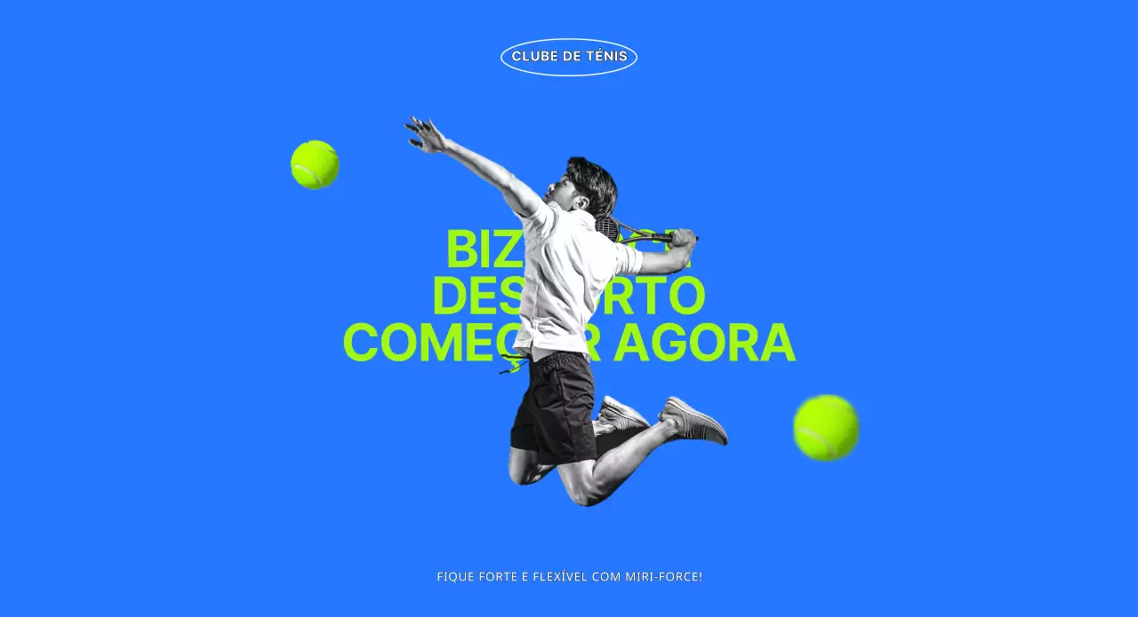 Um clube de ténis jovem e ativo, em azul e chartreuse.
