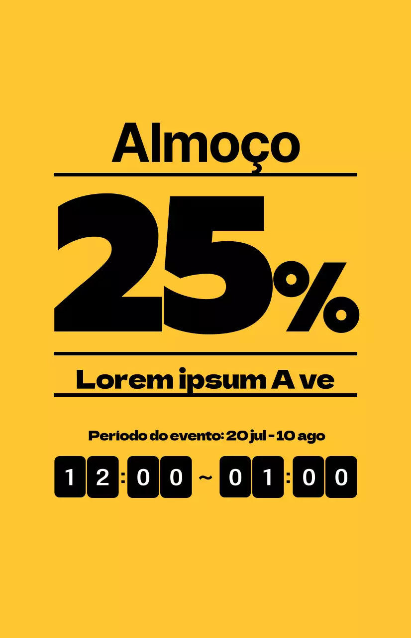 Promover ofertas de almoço com texto preto contrastante sobre um fundo amarelo