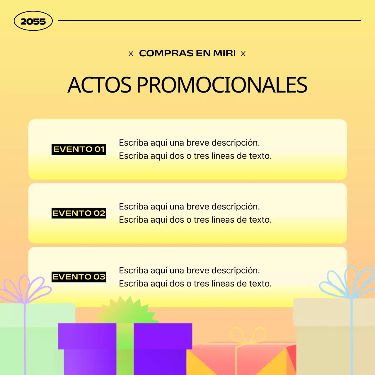 Sencillo anuncio amarillo y naranja de promoción de un acontecimiento