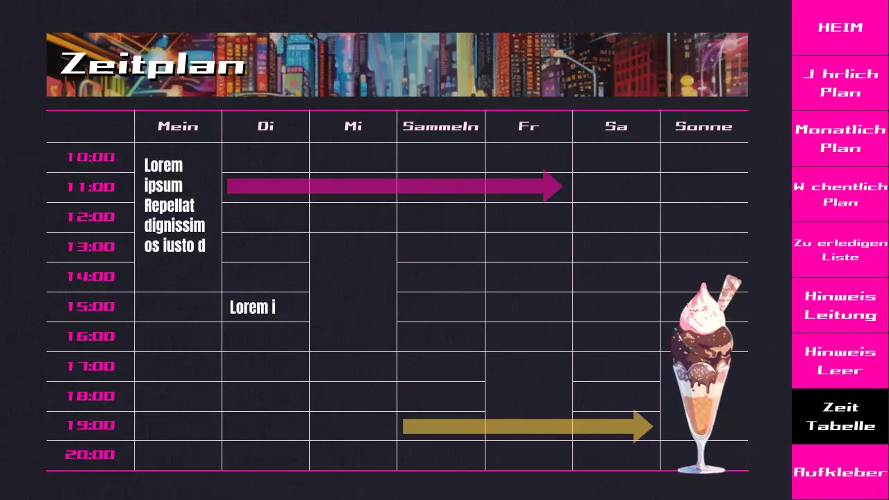 CityPop Animation Highlight-Planer mit schwarzem und rosa Farbverlauf
