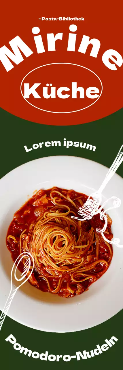 Bewerben Sie das neue Menü mit einem intuitiven Konzept mit rotem und grünem Hintergrund und Schrift.