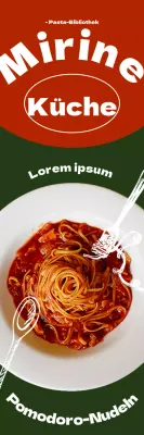 Bewerben Sie das neue Menü mit einem intuitiven Konzept mit rotem und grünem Hintergrund und Schrift.