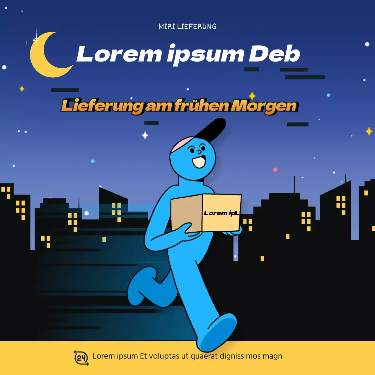 Blue Cat wirbt für seinen niedlichen Lieferservice am frühen Morgen