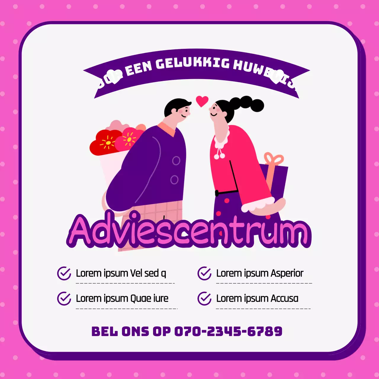 Een mooi roze en paars adviesgesprek voor koppels promoten