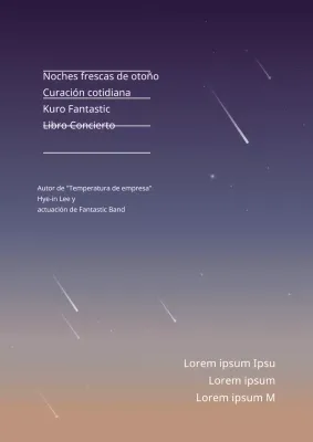 Promociona un concierto con una ilustración de un cielo nocturno con estrellas fugaces azules y marrones
