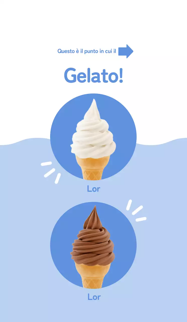 Promuovere un menu pulito e carino con gelato bianco su sfondo azzurro