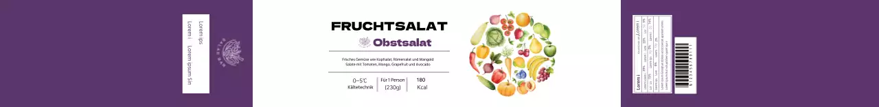 Weißes lila illustriertes Fruchtsalat-Etikett