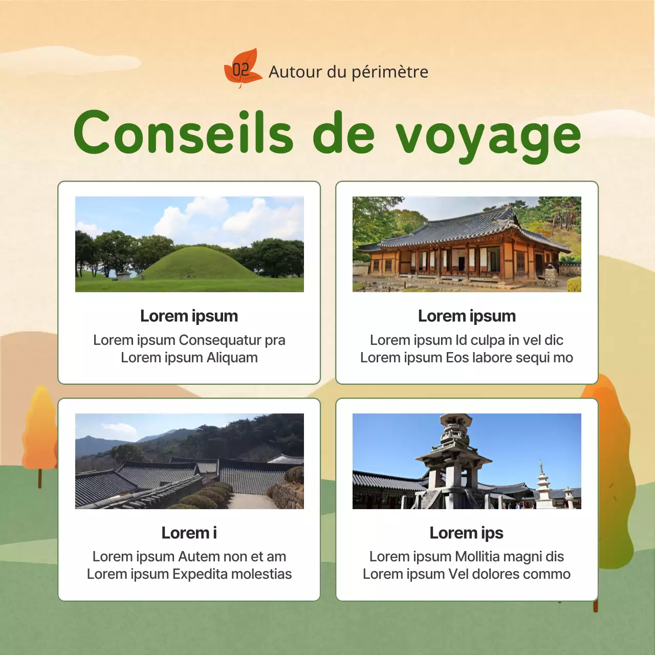 Guide du défi de randonnée d'automne jaune, orange et vert