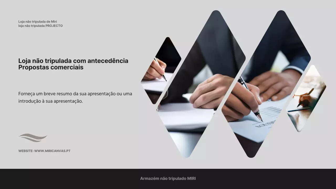 Uma proposta comercial com fotografias sobre um fundo cinzento