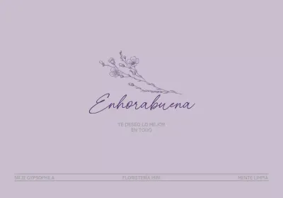 Regalo de felicitación de floristería con una ilustración de líneas florales moradas