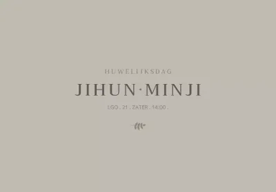 Enveloppen voor huwelijksuitnodigingen met een eenvoudig ontwerp met botanische illustraties in gedempte kleuren en de namen van de bruid en bruidegom.