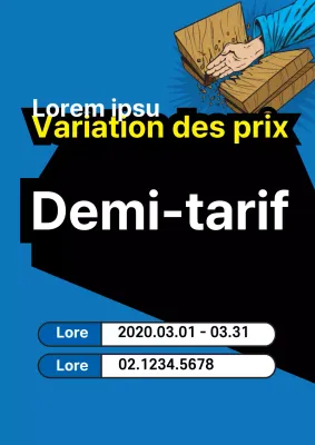 Flyer promouvant une vente pour célébrer l'ouverture avec des accents simples de bleu et de jaune