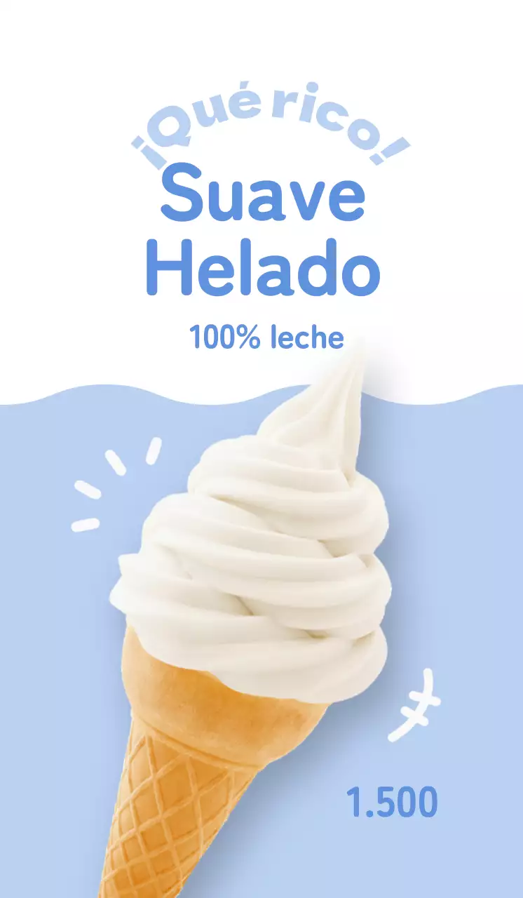 Promocione un menú limpio y bonito con helado blanco sobre fondo azul claro
