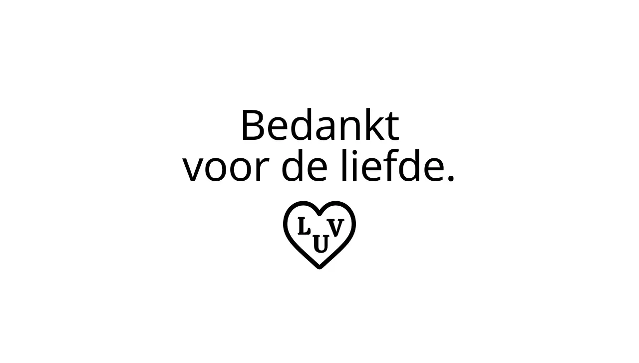 Een eenvoudige bedank-envelop met zwarte tekst en een hartvormige illustratie.