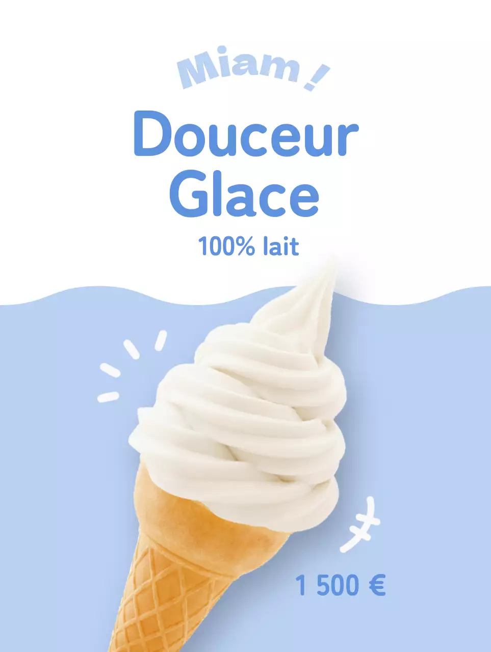Promouvoir un menu propre et attrayant avec de la crème glacée blanche sur un fond bleu clair