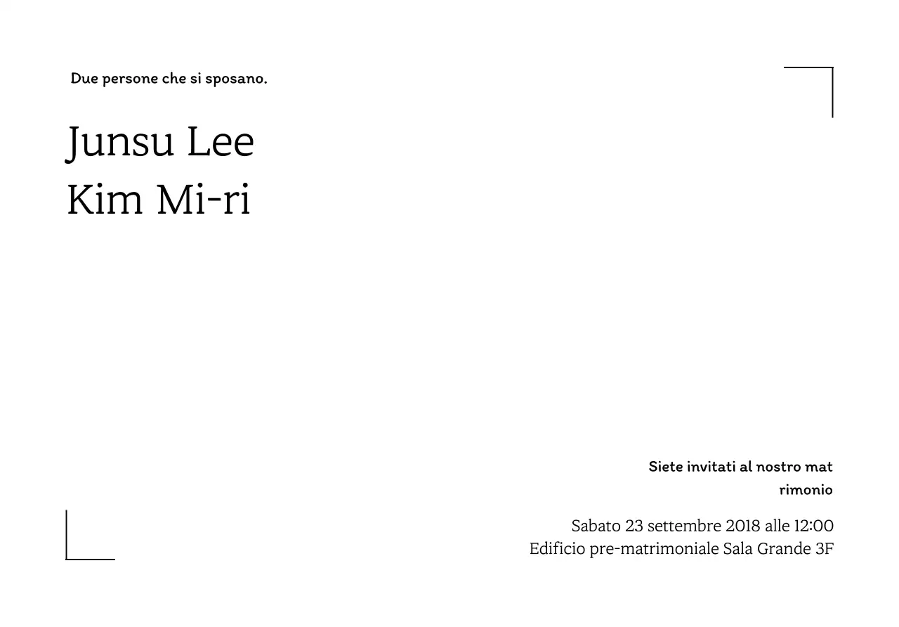 Busta per cartolina di matrimonio con cornice a linee semplici e testo relativo al matrimonio