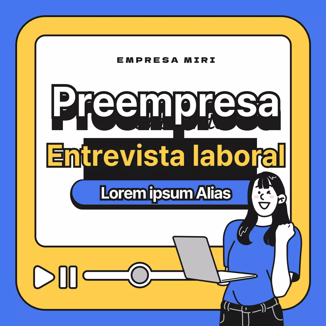 Una sencilla promoción azul y amarilla para una entrevista de trabajo
