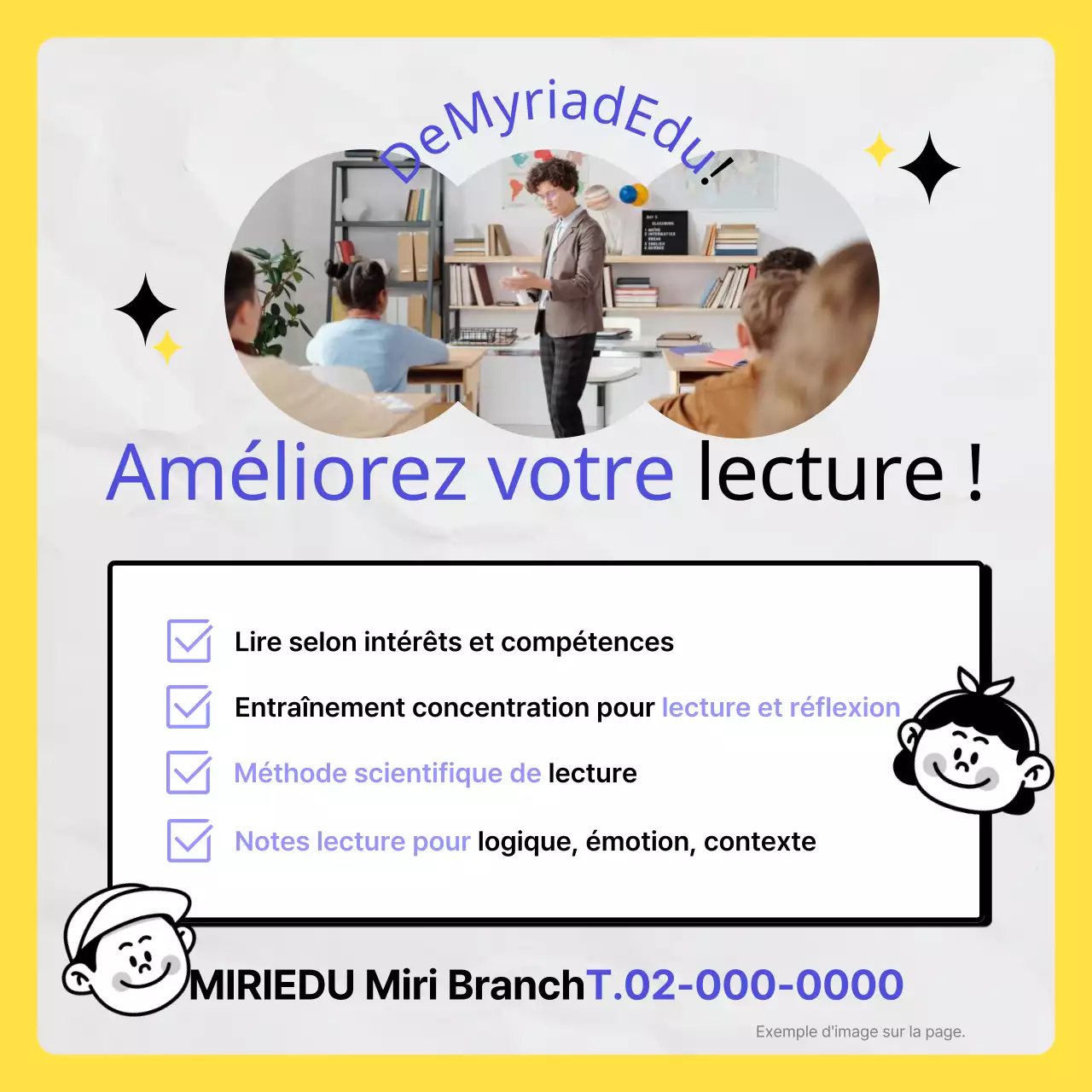 Promouvoir l'alphabétisation avec un concept de gribouillis kitsch jaune-bleu