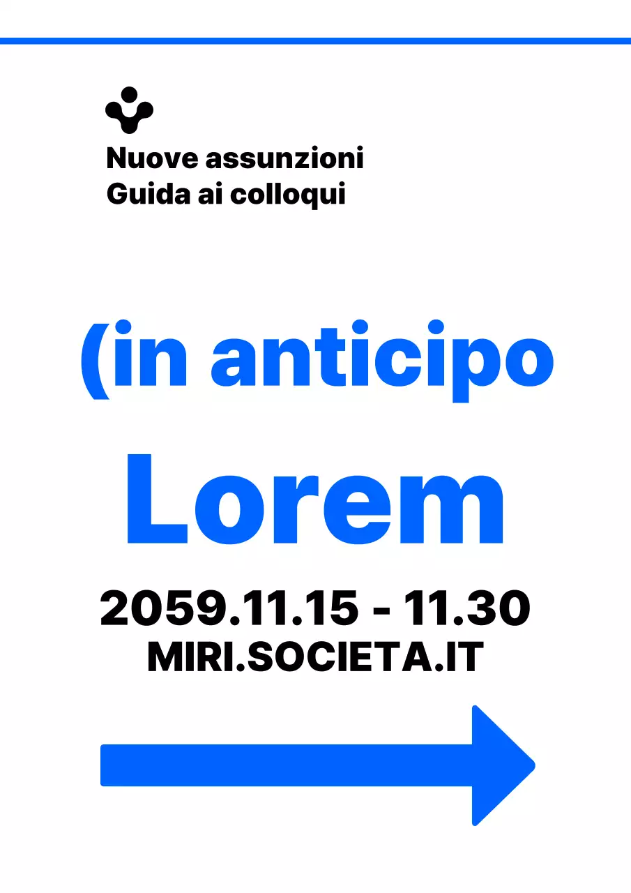 Stile illustrativo semplice in blu e nero con indicazioni per il luogo del colloquio di reclutamento