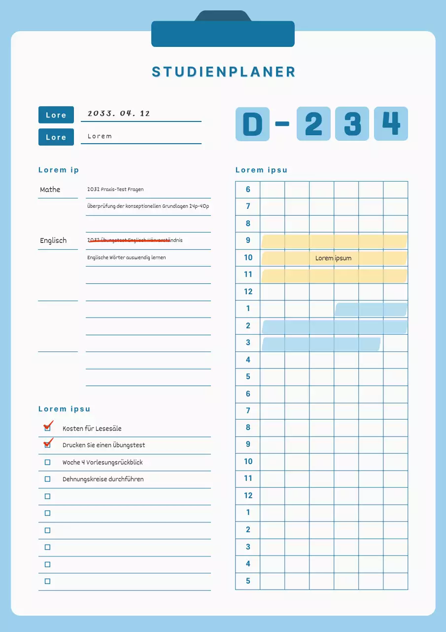 Blaue saubere und einfache Studie Planer doc Vorlage