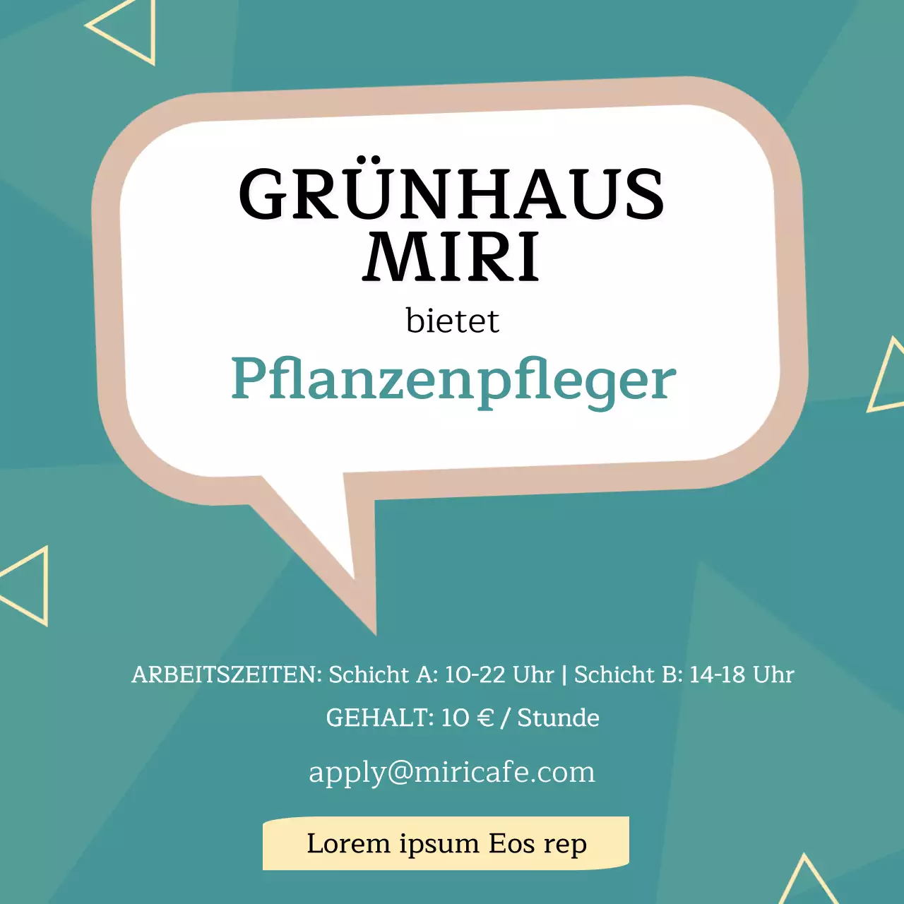 Stellenausschreibung mit türkisem Hintergrund und Dreiecksmuster V1