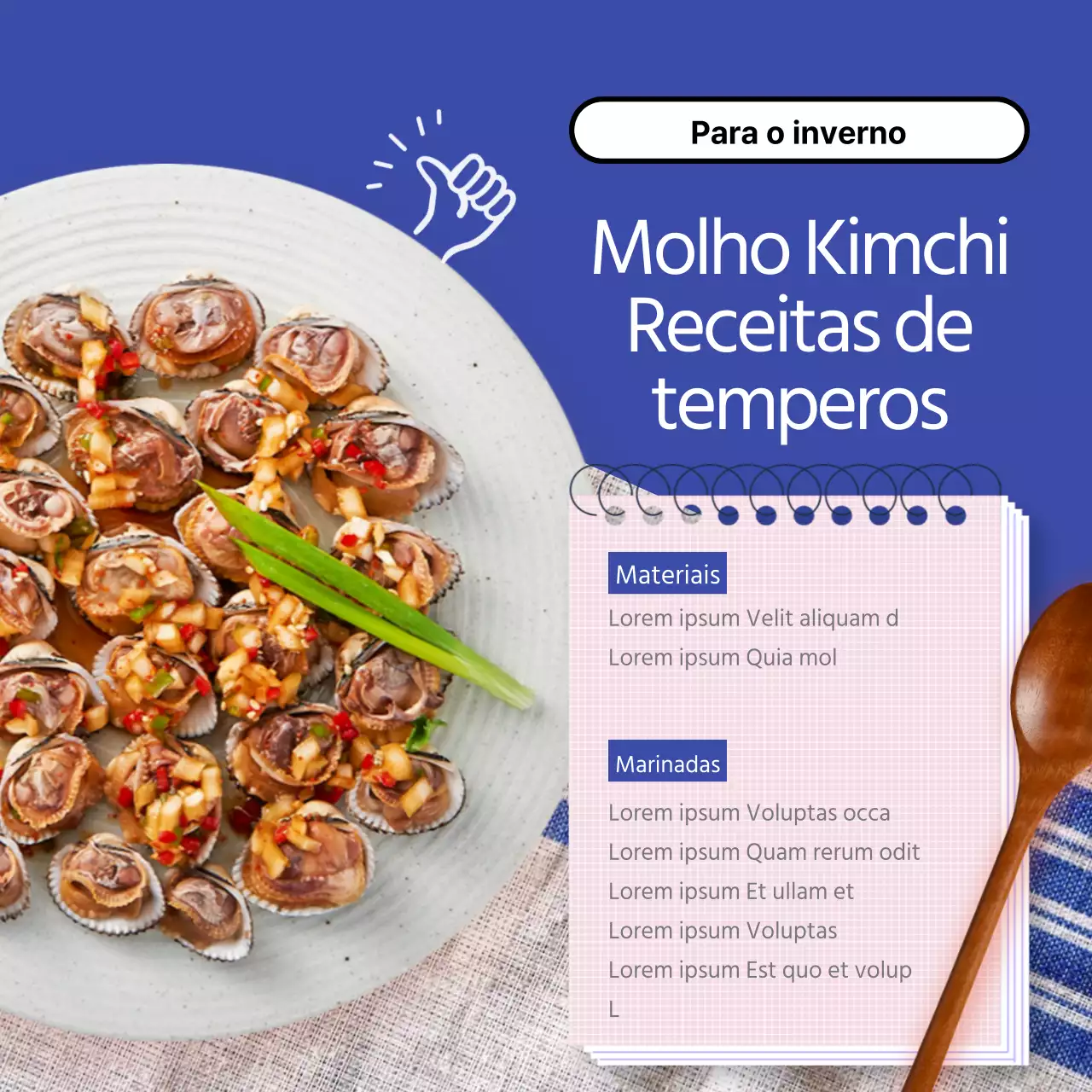 Pequenas receitas com um tema de caderno azul