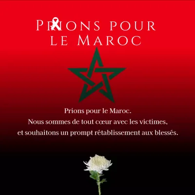 Un simple message noir et rouge de prière et de souvenir pour la reconstruction du Maroc après le tremblement de terre.