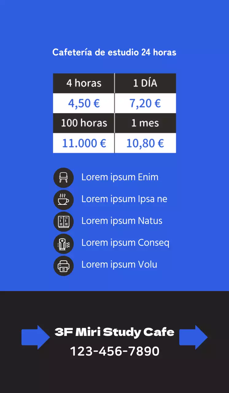 Promueva un café de estudio limpio con una ilustración de un estudiante estudiando sobre un fondo azul