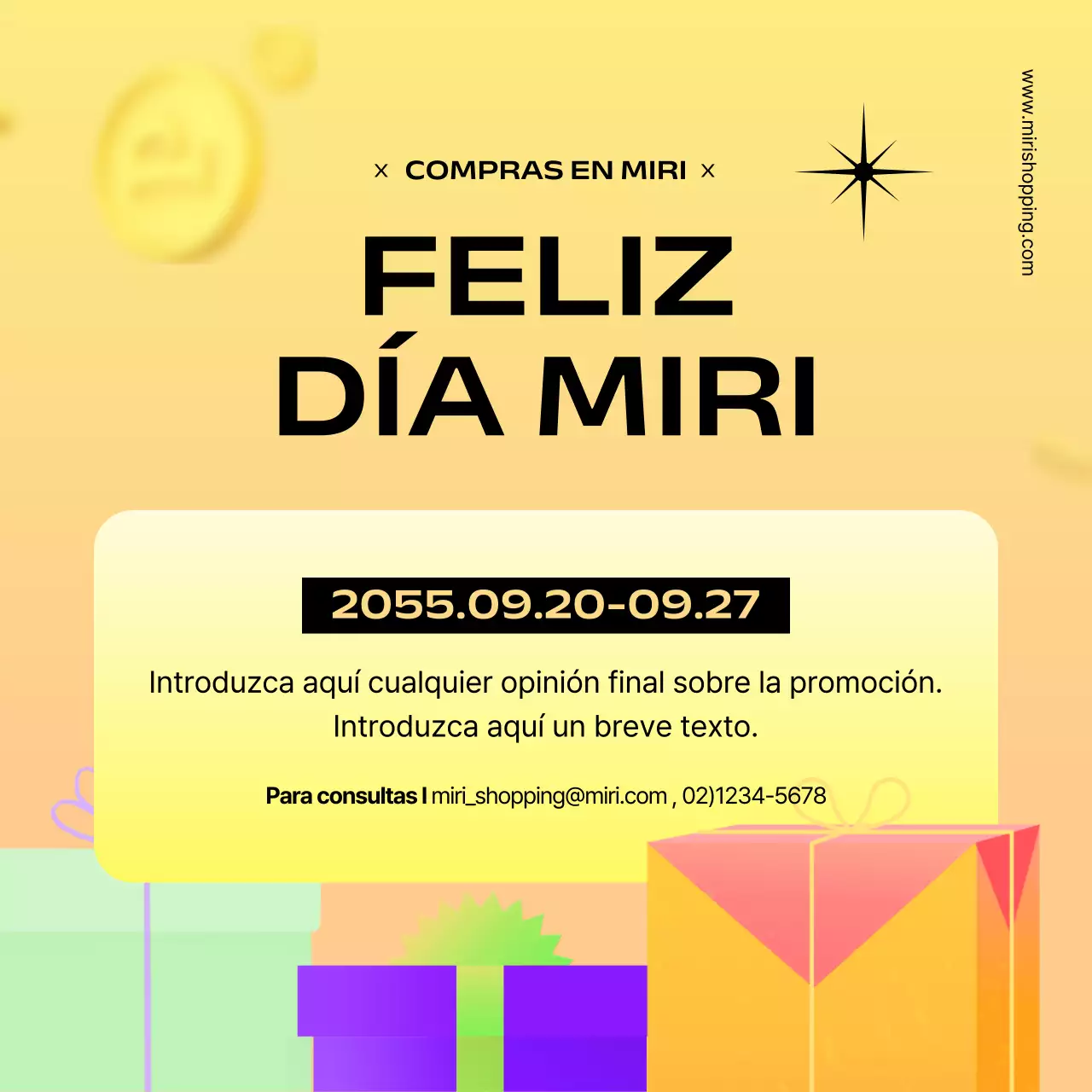 Sencillo anuncio amarillo y naranja de promoción de un acontecimiento