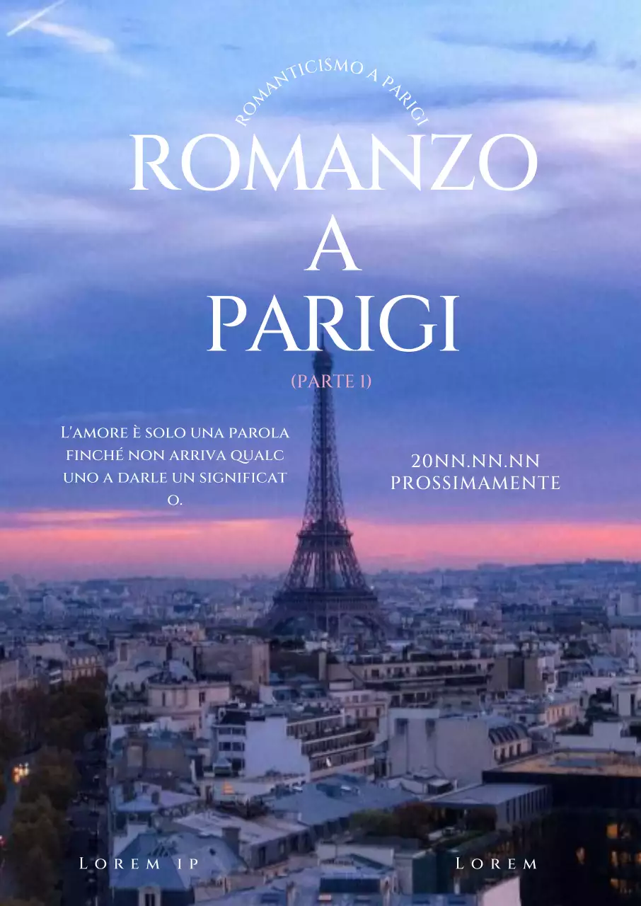 Poster promozionale del film con un elenco di lettere sullo sfondo della Torre Eiffel a Parigi al tramonto.