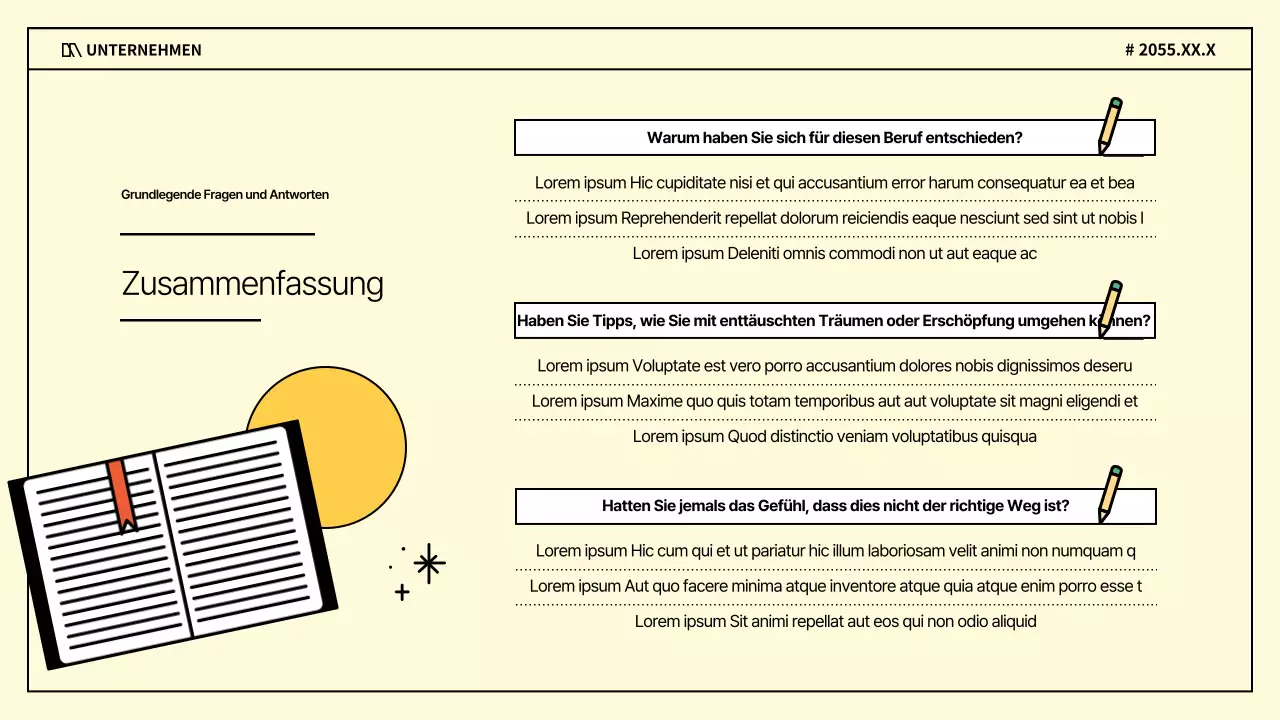 Ein kitschiges Geschäftsinterview in Lila und Gelb