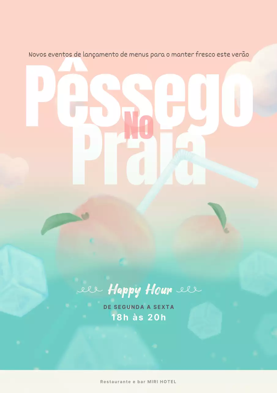 Promoção de uma nova bebida fresca com imagens de fruta cor-de-rosa e mentolada
