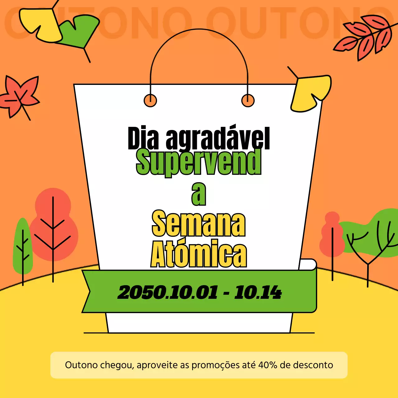 Promover uma venda tropical de outono em tons de verde e amarelo
