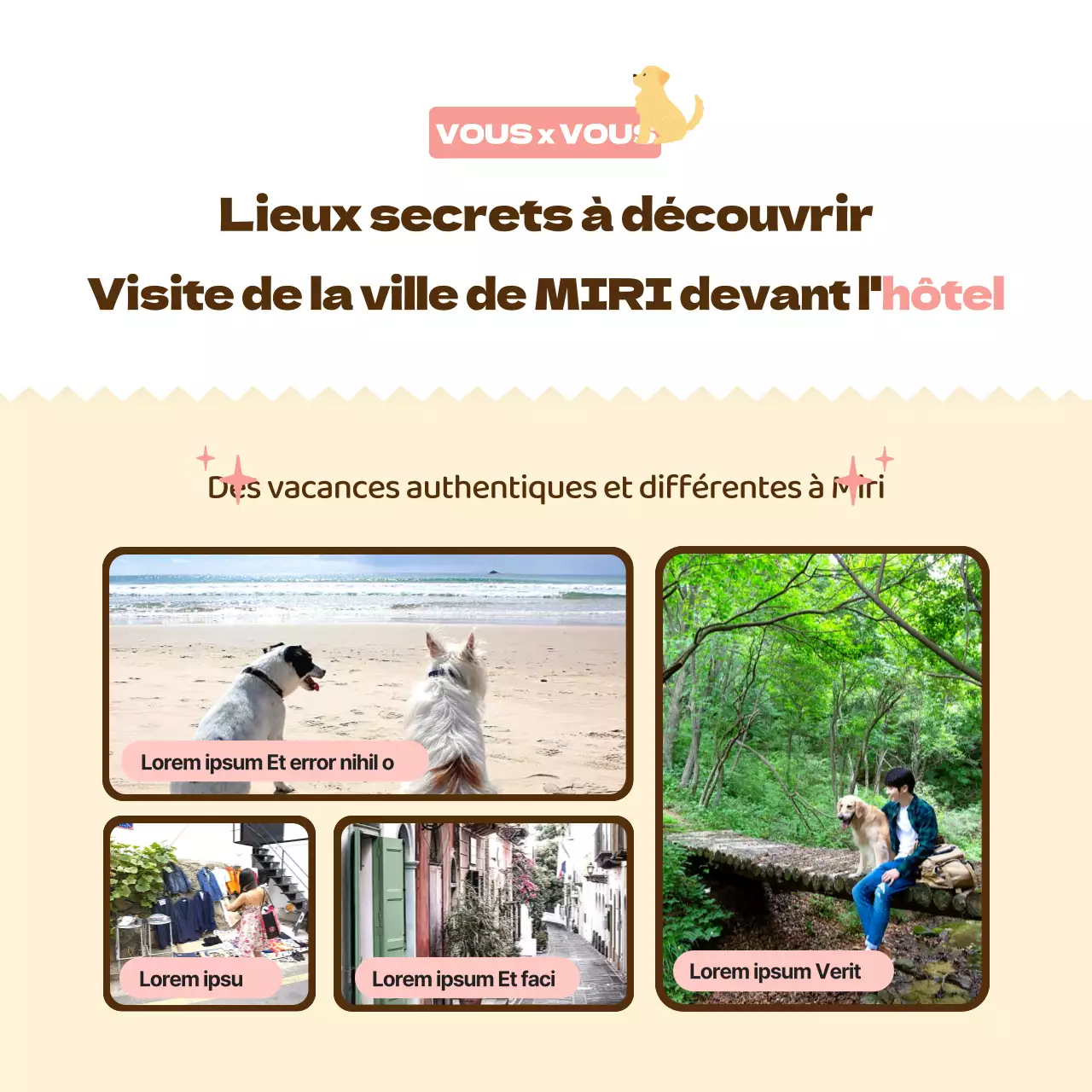 Promouvoir un hôtel pour chiens rose, chaud et câlin (CardNews)