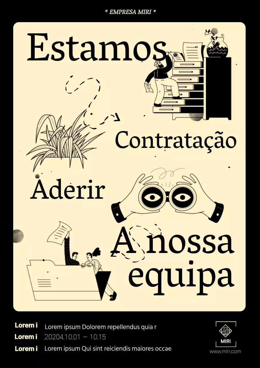 Anúncio de emprego vintage a preto e amarelo