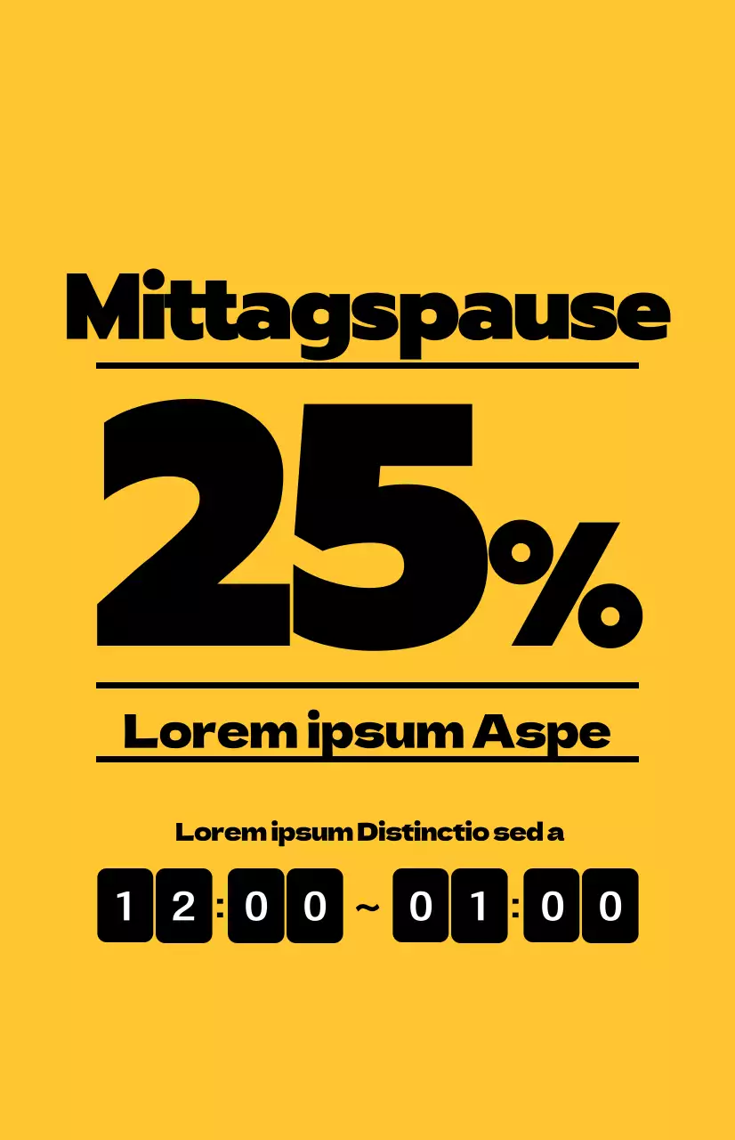 Bewerben Sie Mittagsangebote mit kontrastierendem schwarzem Text auf gelbem Hintergrund