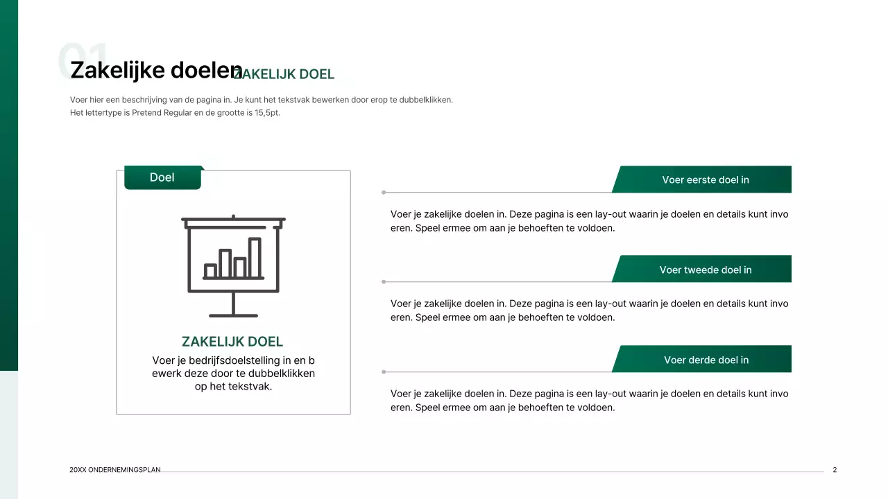 Presentatiepakket voor ondernemingsplan met een indexconcept met kleurverloop in groen