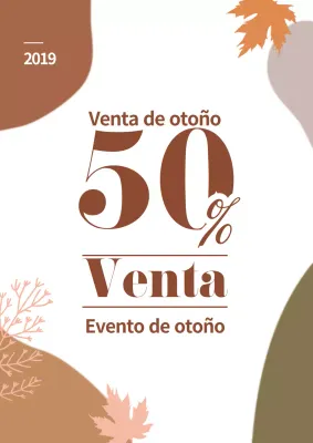 Promocione una venta de otoño con formas marrones y hojas otoñales
