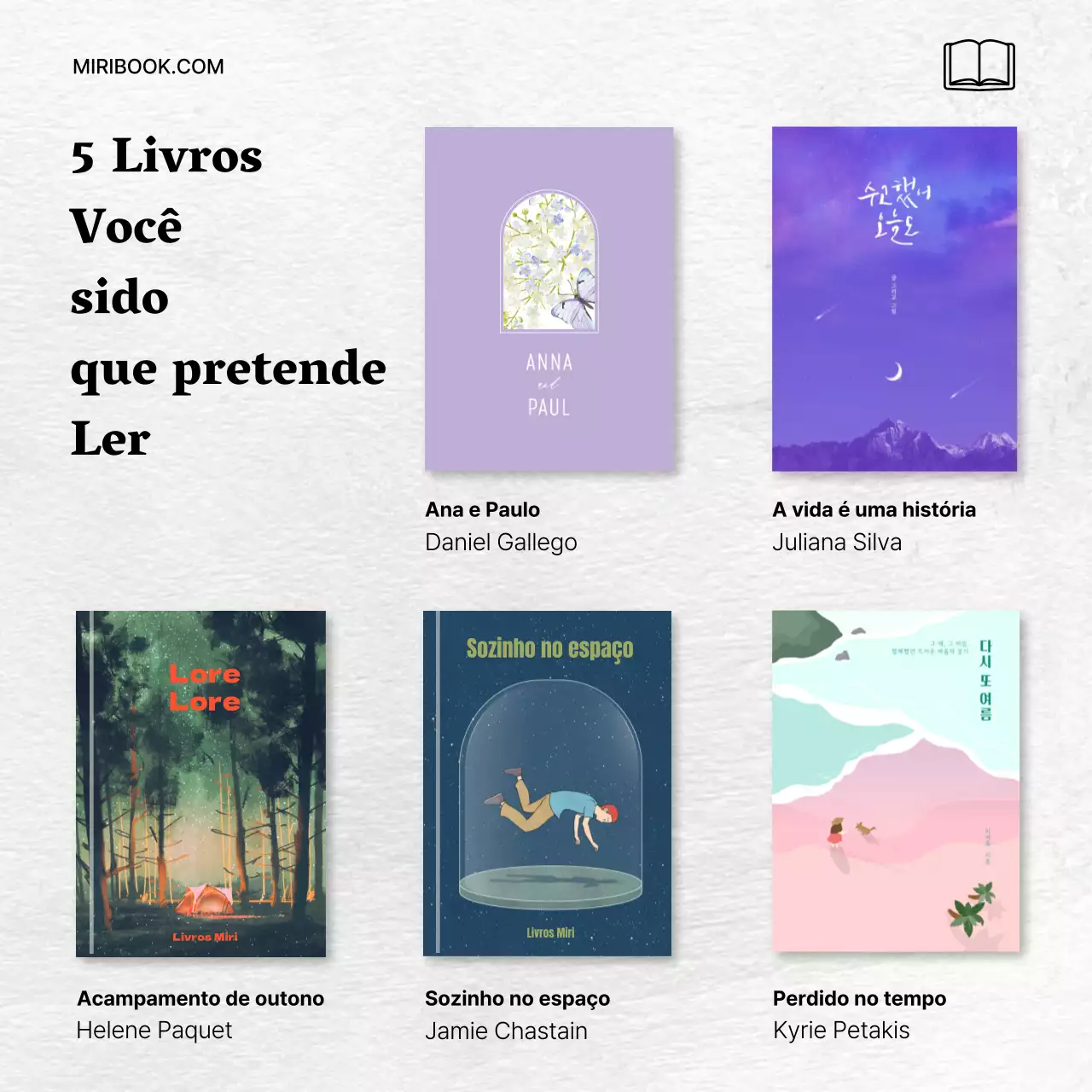 Anúncio minimalista de recomendação de livros com fundo de textura de papel claro V1