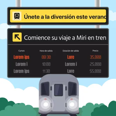 Vallas negras y amarillas para promocionar los viajes en tren