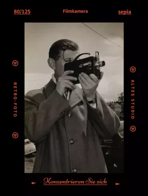 Merchandise mit Vintage-Fotografien in Schwarz und Rot mit einem Filmkonzept